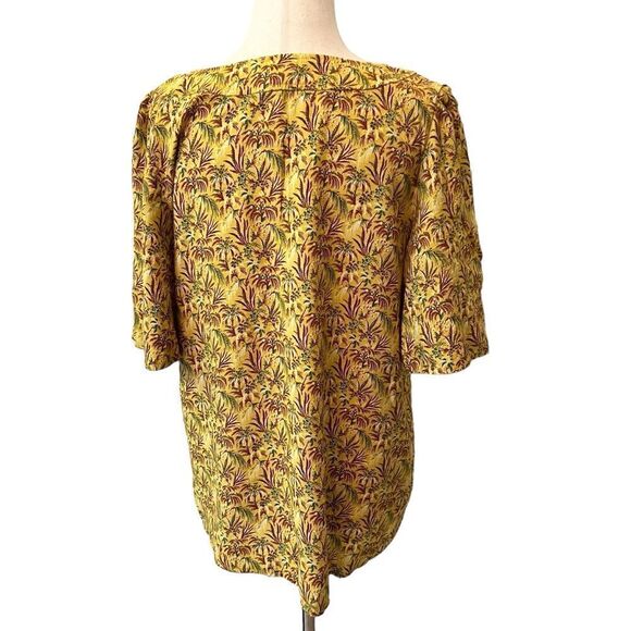 Ann Taylor MT Boho Print Half sleeve Tunic Top Mustard Yellow Green Burgundy - Picture 5 of 7